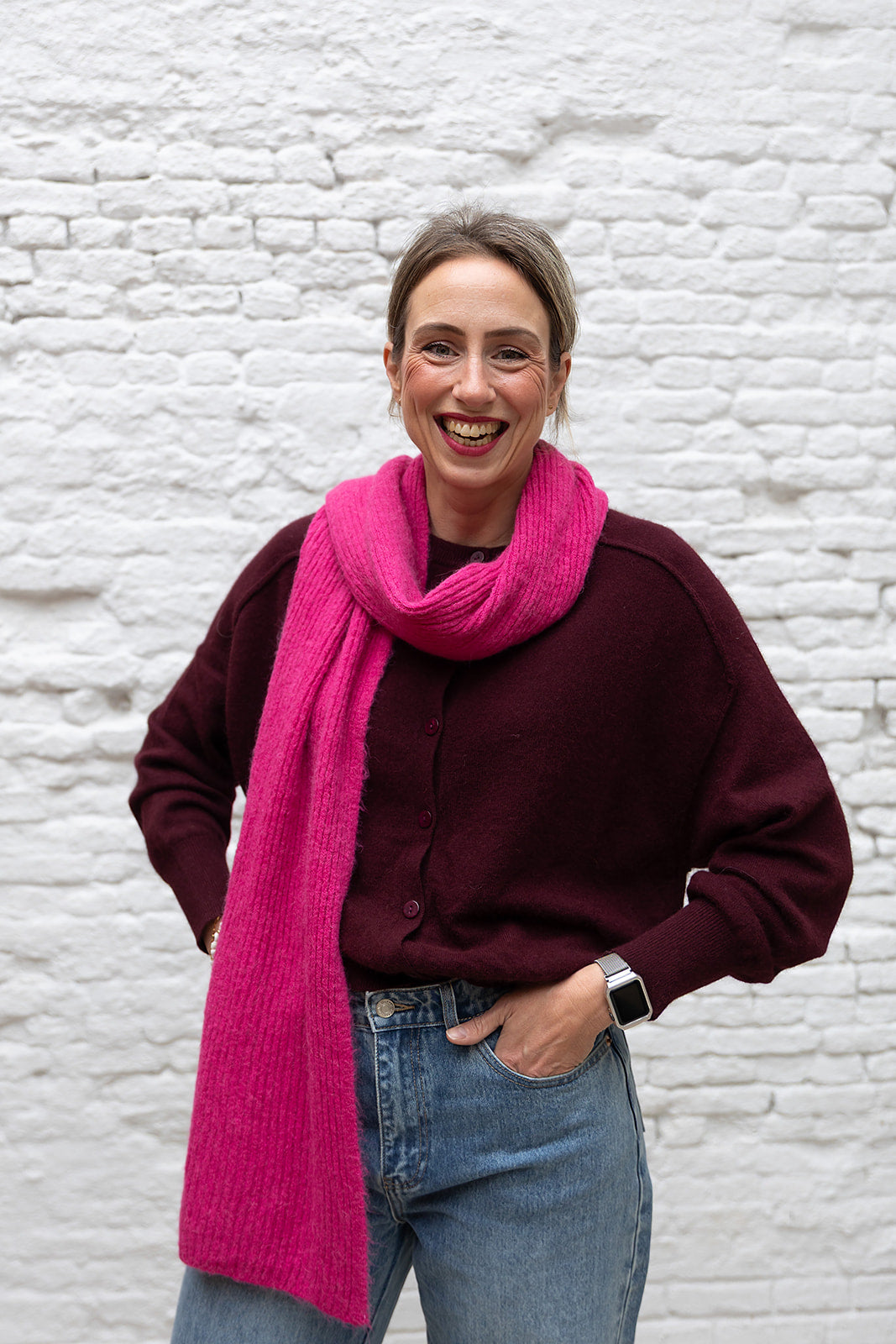 Sjaal met rib - Framboise