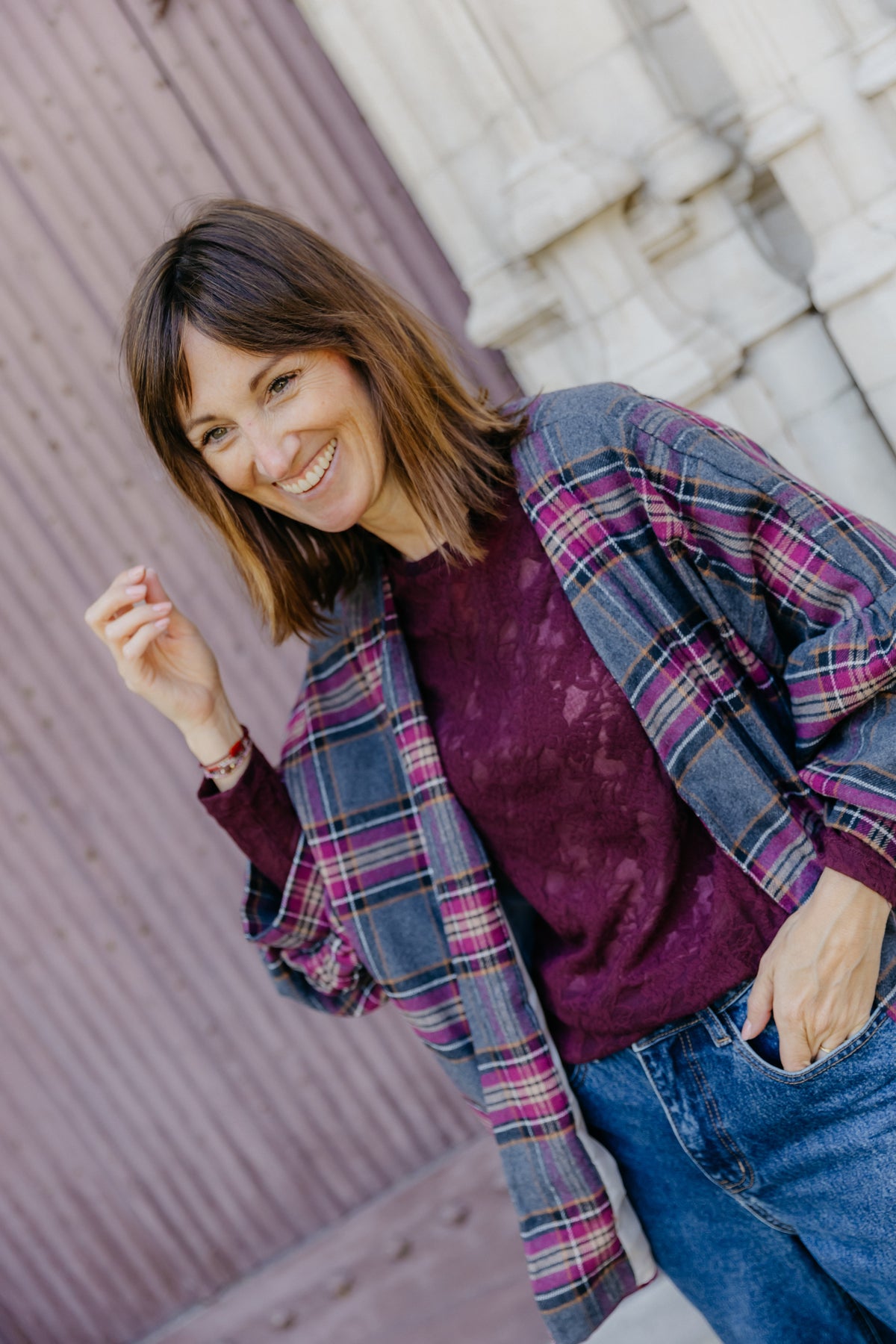 GI vest geruit - Bordeaux