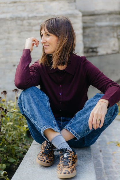 SW polo cardigan - Wine