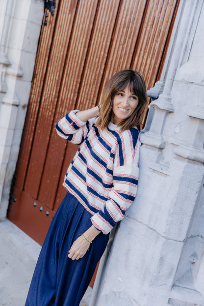 KY Belle pull - Ecru/navy/red