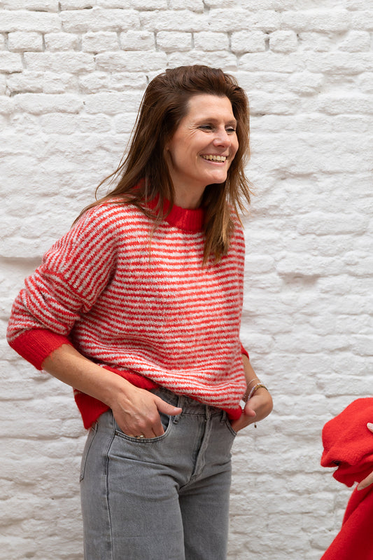 ESTHER trui - Rood/grijs