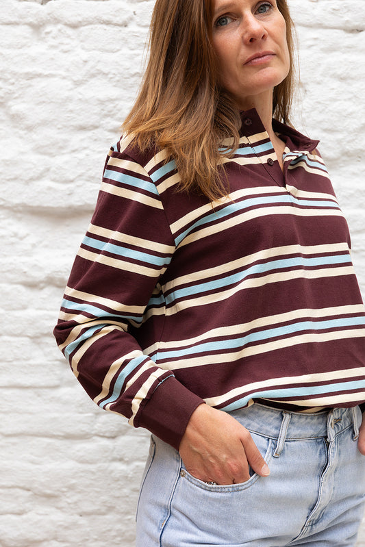 PIQUE polo - Prune stripes