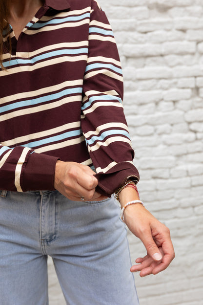 PIQUE polo - Prune stripes
